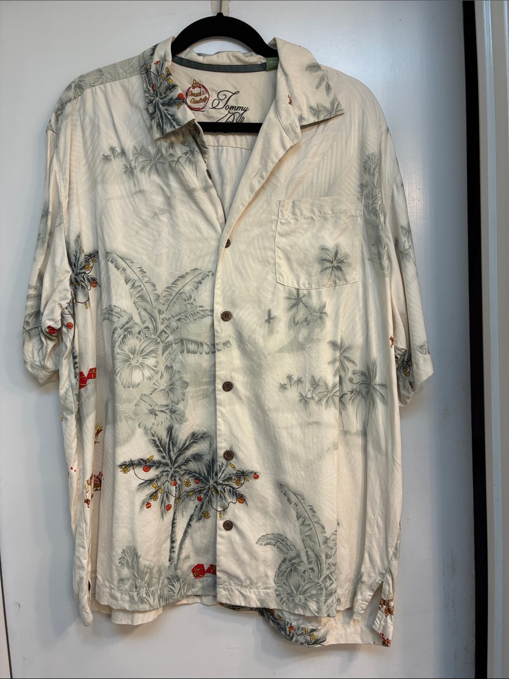 Tommy Bahama Cream Short-Sleeve Holiday Button-Down Shirt